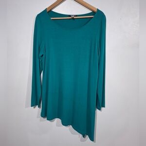 Eileen Fisher Asymmetrical Hem Tunic Top M Black Long Sleeve Stretch Langelook